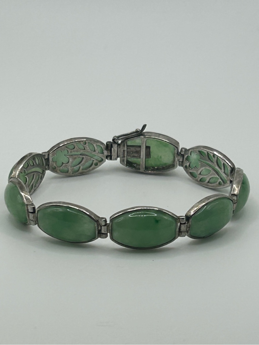 #221054 Vintage 925 sterling silver Jade bracelet
